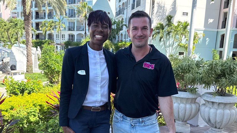 Bennett chats with Fedeline Julien, Kids Camp Program Manager at Beaches Turks & Caicos