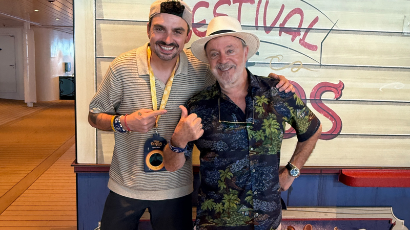 Coop chats with Jim Cummings, Voice Actor of Ed the Hyena, Lion King and Nessus the River Centaur, Tall Thebian, Elderly Thebian, Hercules, on board the Disney Destiny