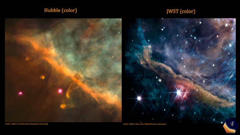 Hubble and Webb images of Orion Nebula