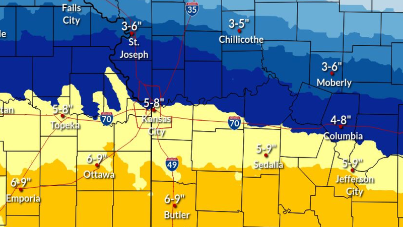 Potential snowfall amounts across region