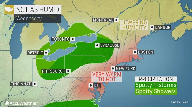 Tuesday's heat will continue Wednesday, with highs in the low 90s and RealFeels even hotter