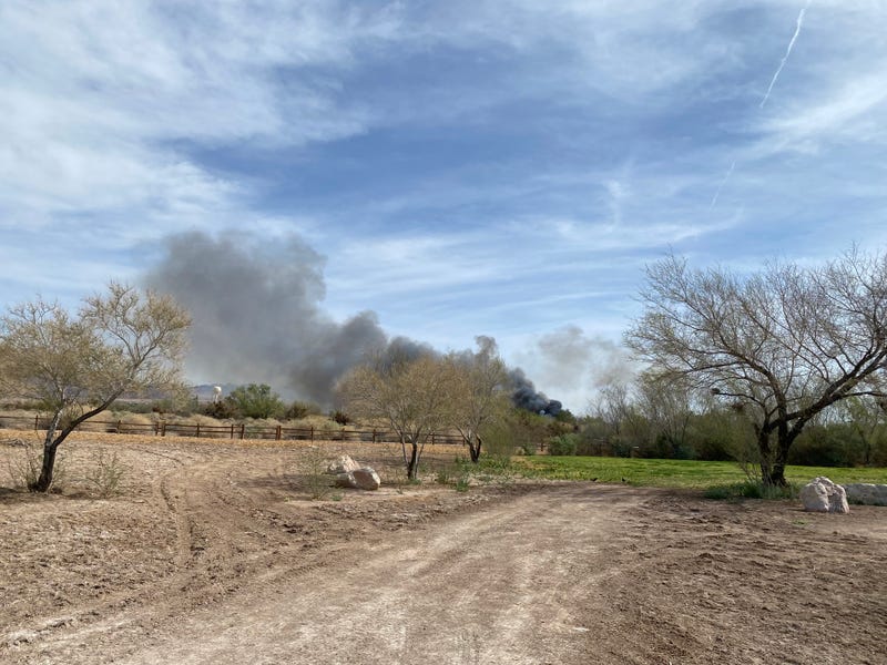 Large plumes of smoke rise from a fire at the Wetlands Park.