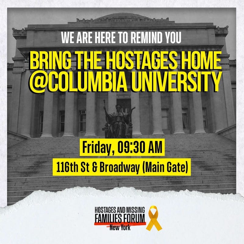 A rally for the hostages kidnapped by Hamas will be held Friday morning