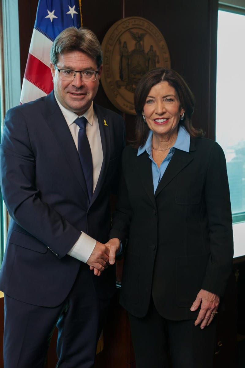 Ambassador Ofir Akunis, consul general of Israel in New York, with New York Gov. Kathy Hochul on May 30, 2024.