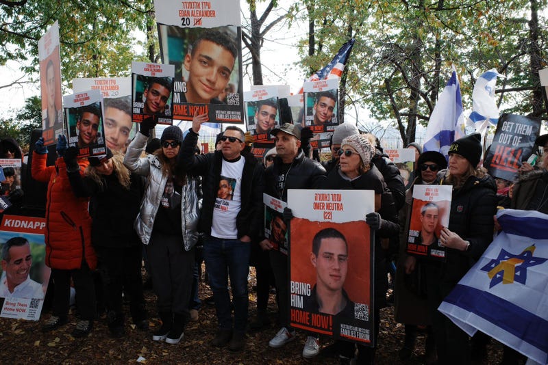 Protesters demand the release of Hamas-held hostages in Central Park on Dec. 1, 2024.