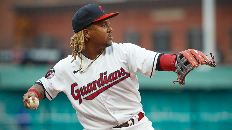 A mockup of the Cleveland Guardians new home white uniform