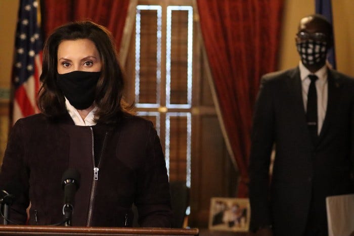 Gov. Gretchen Whitmer speaks at a news conference