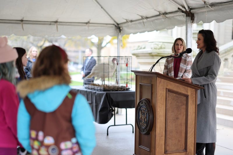 Michigan Gov. Gretchen Whitmer with Aidan Cluckinson