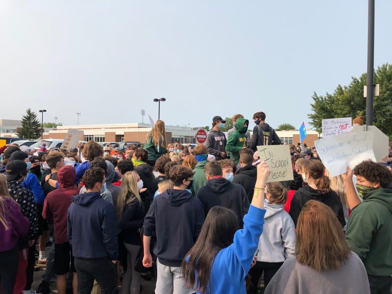 Students protest outside of the Williamsville School District's Central Offices. September 15, 2020