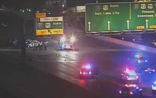 Scene of a wrong-way fatal crash on I-15 on December 11th, 2025.