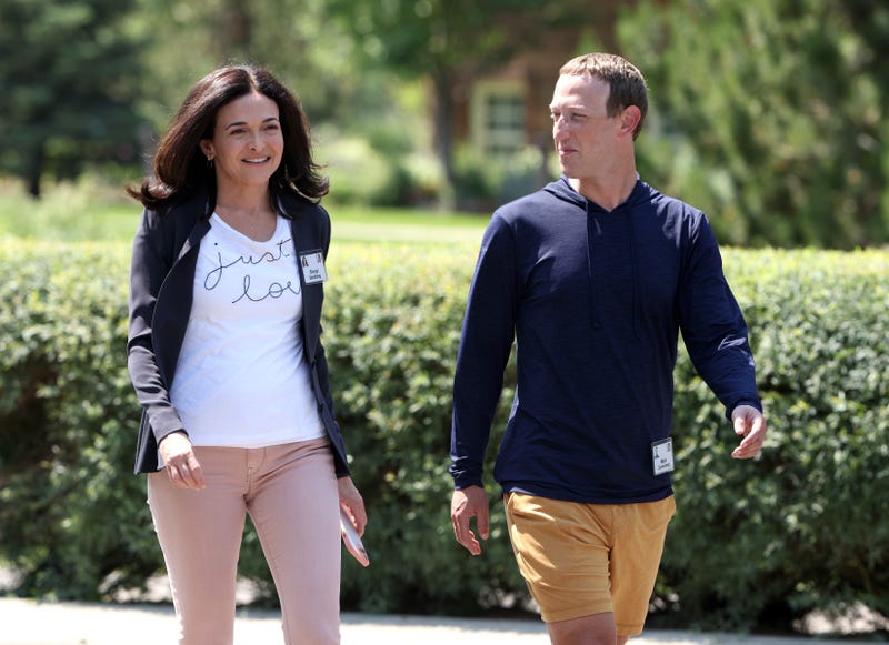 CEO of Facebook Mark Zuckerberg walks with COO of Facebook Sheryl Sandberg after a session at the Allen & Company Sun Valley Conference on July 08, 2021 in Sun Valley, Idaho.