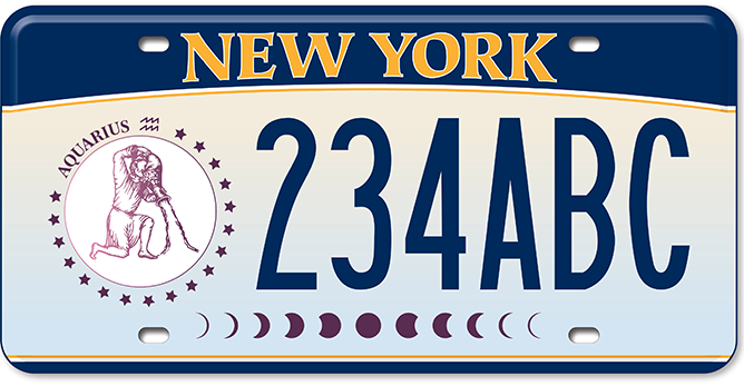 The New York State DMV released a series of zodiac-themed license plates; Aquarius pictured above.