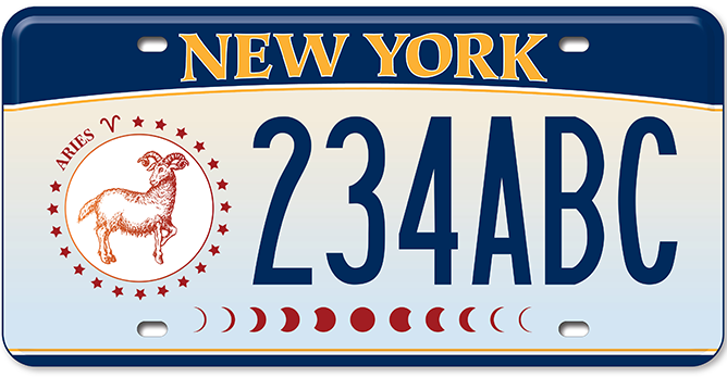 The New York State DMV released a series of zodiac-themed license plates; Aries pictured above.
