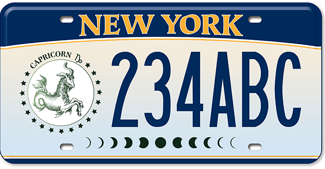 The New York State DMV released a series of zodiac-themed license plates; Capricorn pictured above.