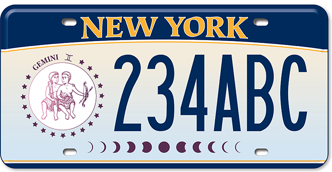 The New York State DMV released a series of zodiac-themed license plates; Gemini pictured above.