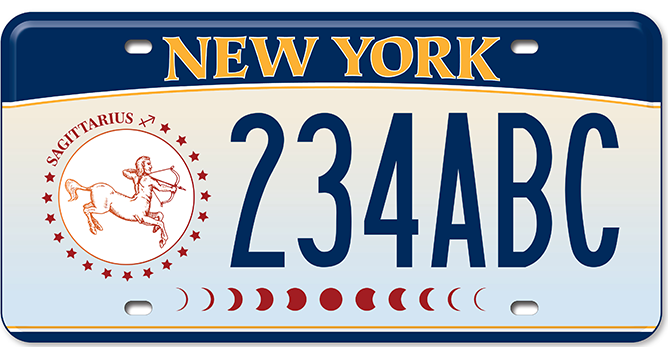The New York State DMV released a series of zodiac-themed license plates; Sagittarius pictured above.