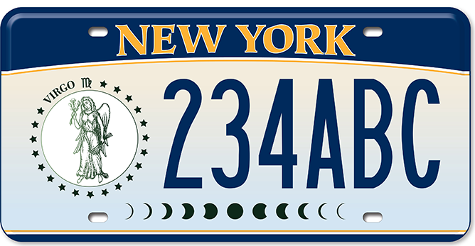The New York State DMV released a series of zodiac-themed license plates; Virgo pictured above.