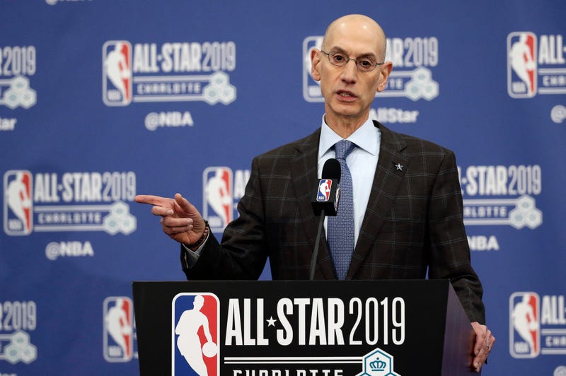 FILE - In this Feb. 16, 2019, file photo, NBA Commissioner Adam Silver speaks during the NBA All-Star festivities in Charlotte, N.C. Silver spoke to the media on Friday, April 12, 2019, in New York after a meeting of the NBA's Board of Governors. He menti