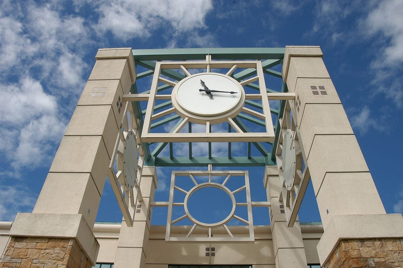 Clock tower at the Jean and Charles Schulz Information Center at Sonoma State University