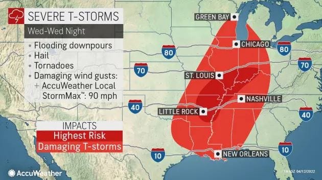 Forecast map showing severe weather possible for St. Louis area