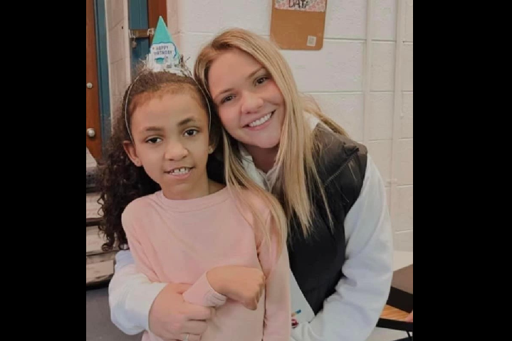 Adyson Kozmer and her first- and second-grade teacher. 