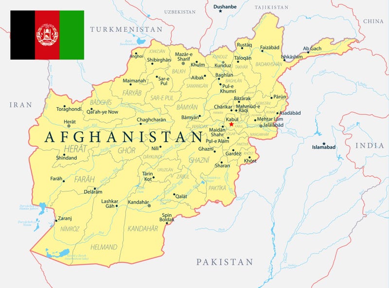 Afghanistan map political - capital, cities, rivers and lakes 