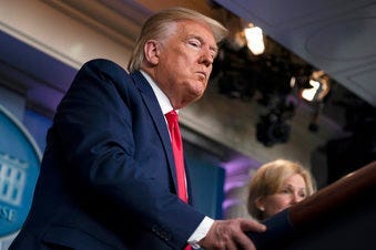 President Donald Trump listens to a question during press briefing with the coronavirus task force, at the White House, Wednesday, March 18, 2020, in Washington. (AP Photo/Evan Vucci)