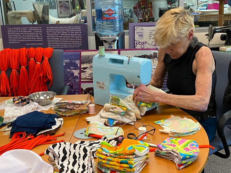 AIDS Memorial quilter Gert McMillan makes face masks for frontline workers