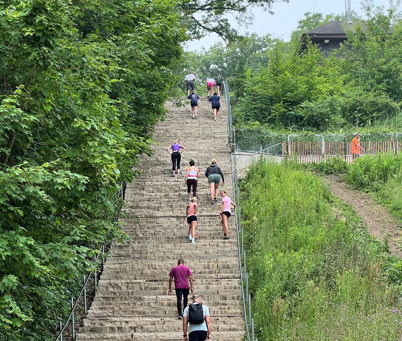 climbers on stone steps