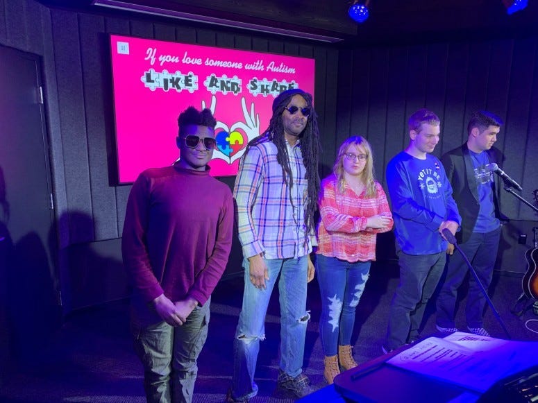 Muzz Skillings with those performing at the Autism Awareness and Fundraising Concert.