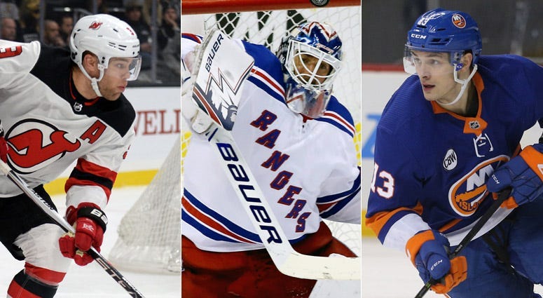 From left, Taylor Hall, Henrik Lundqvist and Mathew Barzal