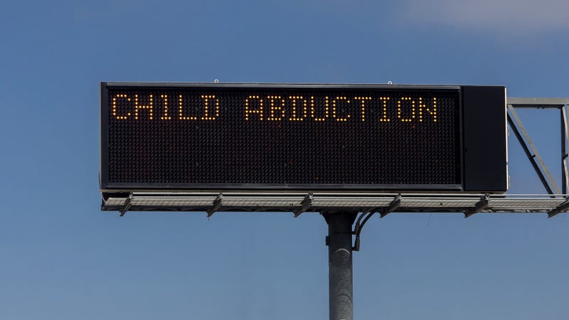 Digital sign announcing child abduction