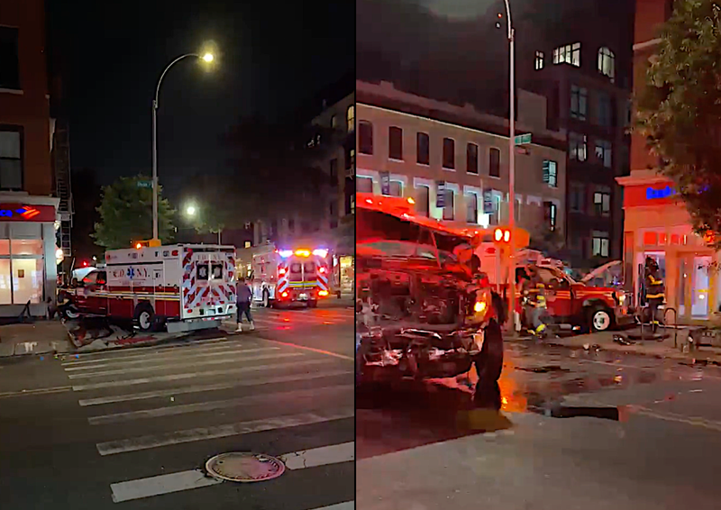 Four EMTs were injured in Monday night's crash at Union Street and Seventh Avenue in Park Slope