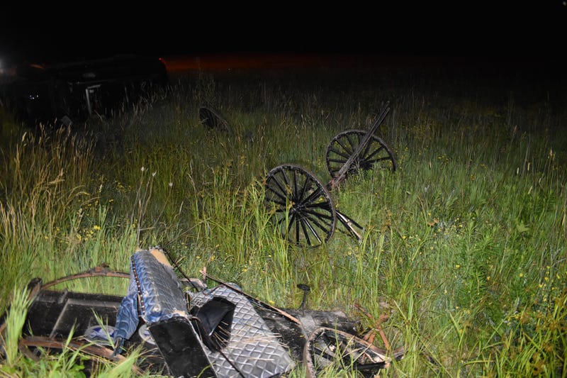 Scene of a crash involving an Amish buggy and an SUV.