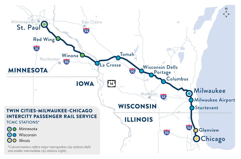 The Borealis route map through Minnesota, Wisconsin and into Chicago, Illinois. 