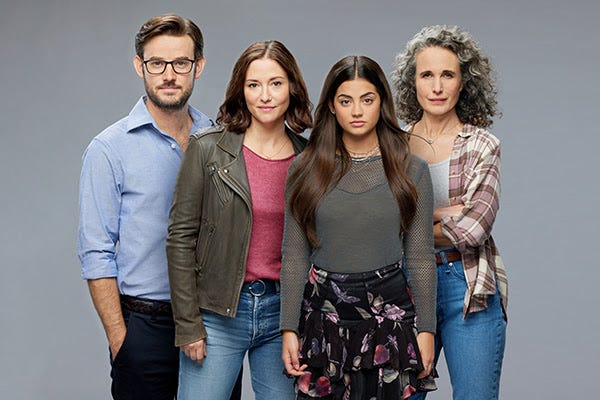 Evan Williams, Chyler Leigh, Sadie Laflamme-Snow and Andie McDowell, stars of "The Way Home" on the Hallmark Channel. 