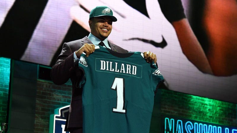 Andre Dillard (Washington State) is selected as the number twenty-two overall pick to the Philadelphia Eagles in the first round of the 2019 NFL Draft in Downtown Nashville.
