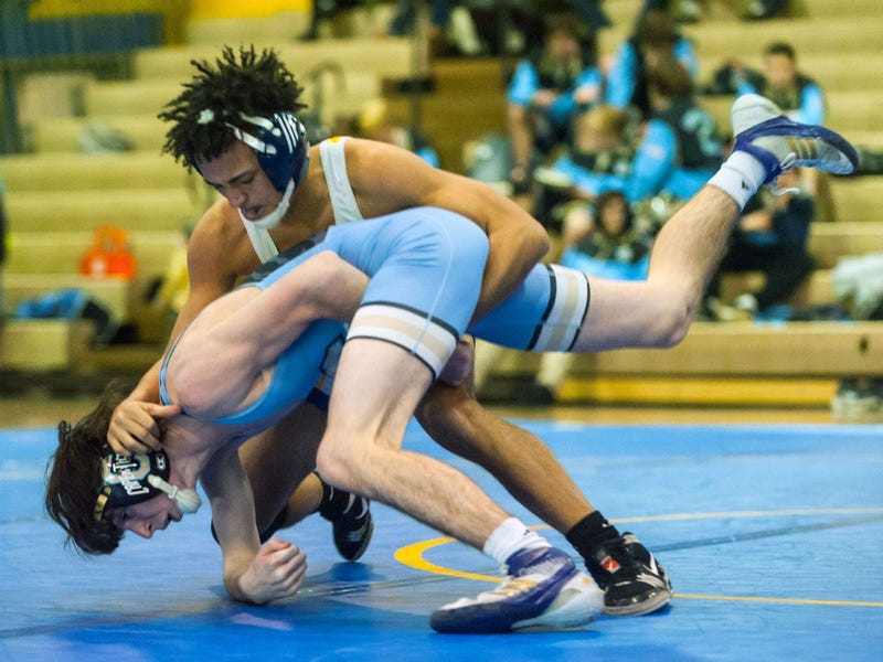 Buena high school wrestler Andrew Johnson wrestles Lower Cape May's Bobby O'Brien at 126 lb. at Buena Regional High School on Wednesday, January 17. 