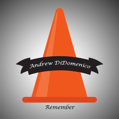A memorial graphic for CT DOT worker Andrew DiDomenico, 26, killed on the highway on 6/28/24