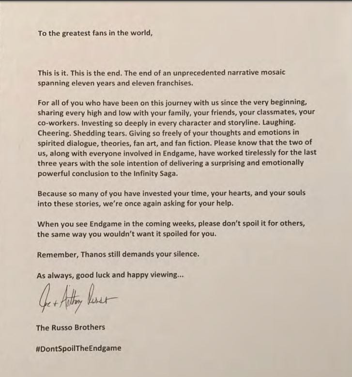  Endgame directors Joe & Anthony Russo letter to fans