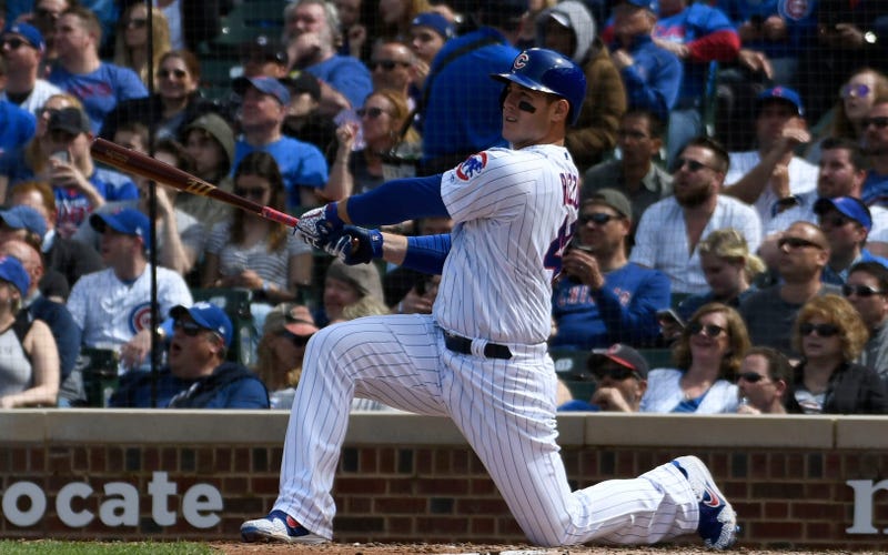 Cubs first baseman Anthony Rizzo hits a homer.