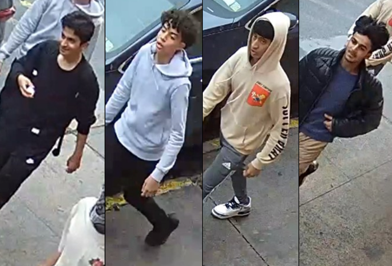 Police are searching for 11 people in the aggravated harassment, including four males pictured here