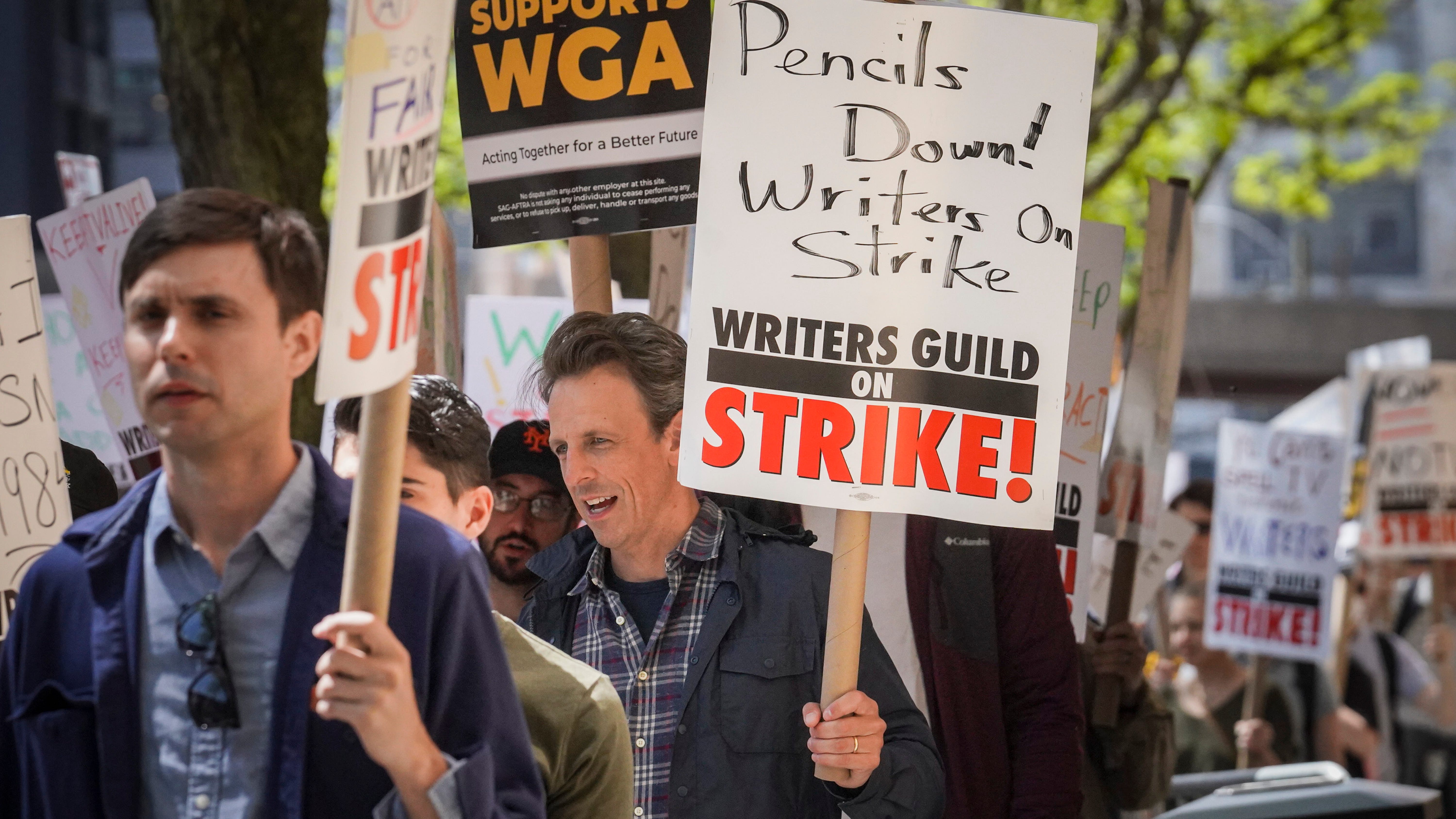 Writers strike felt in missing NBC stars, absence of Fox schedule for TV sales pitches