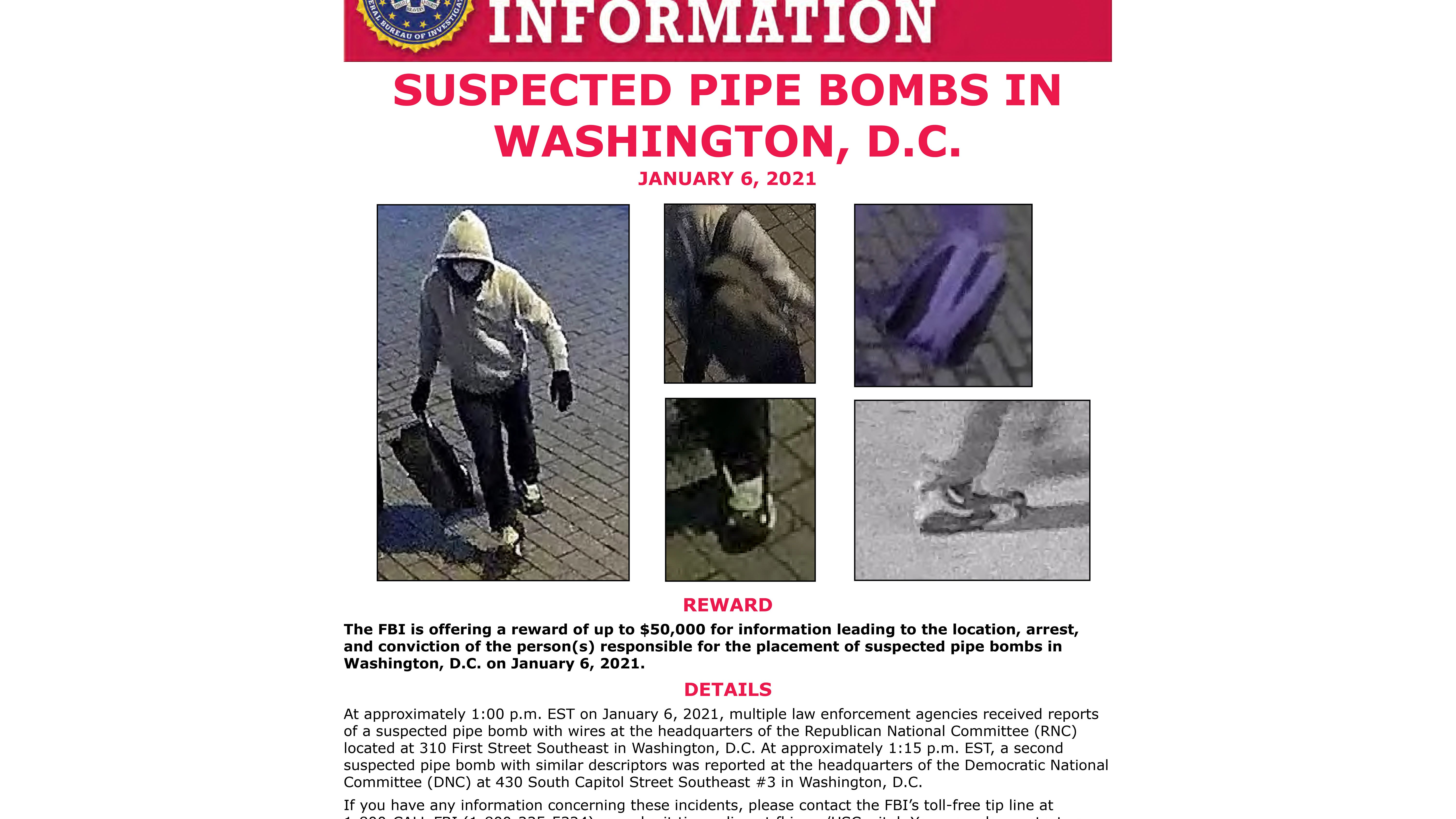FBI still hunting Jan. 6 suspects, pipe bomber a year later