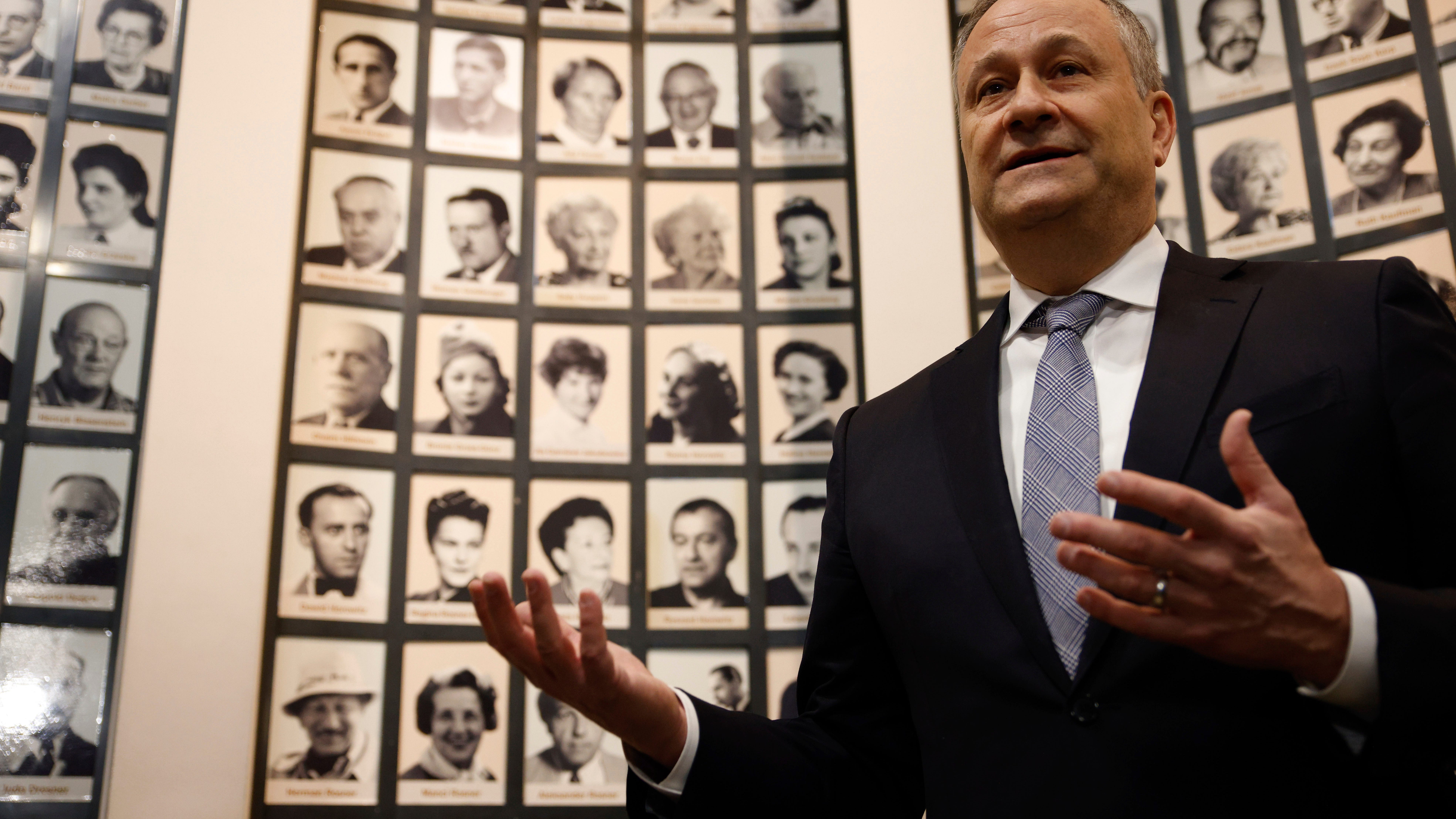 Emhoff says somber Auschwitz visit key to antisemitism work