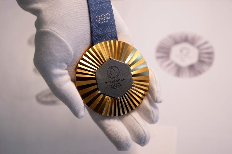 APTOPIX OLY Paris 2024 Medals Eiffel Tower