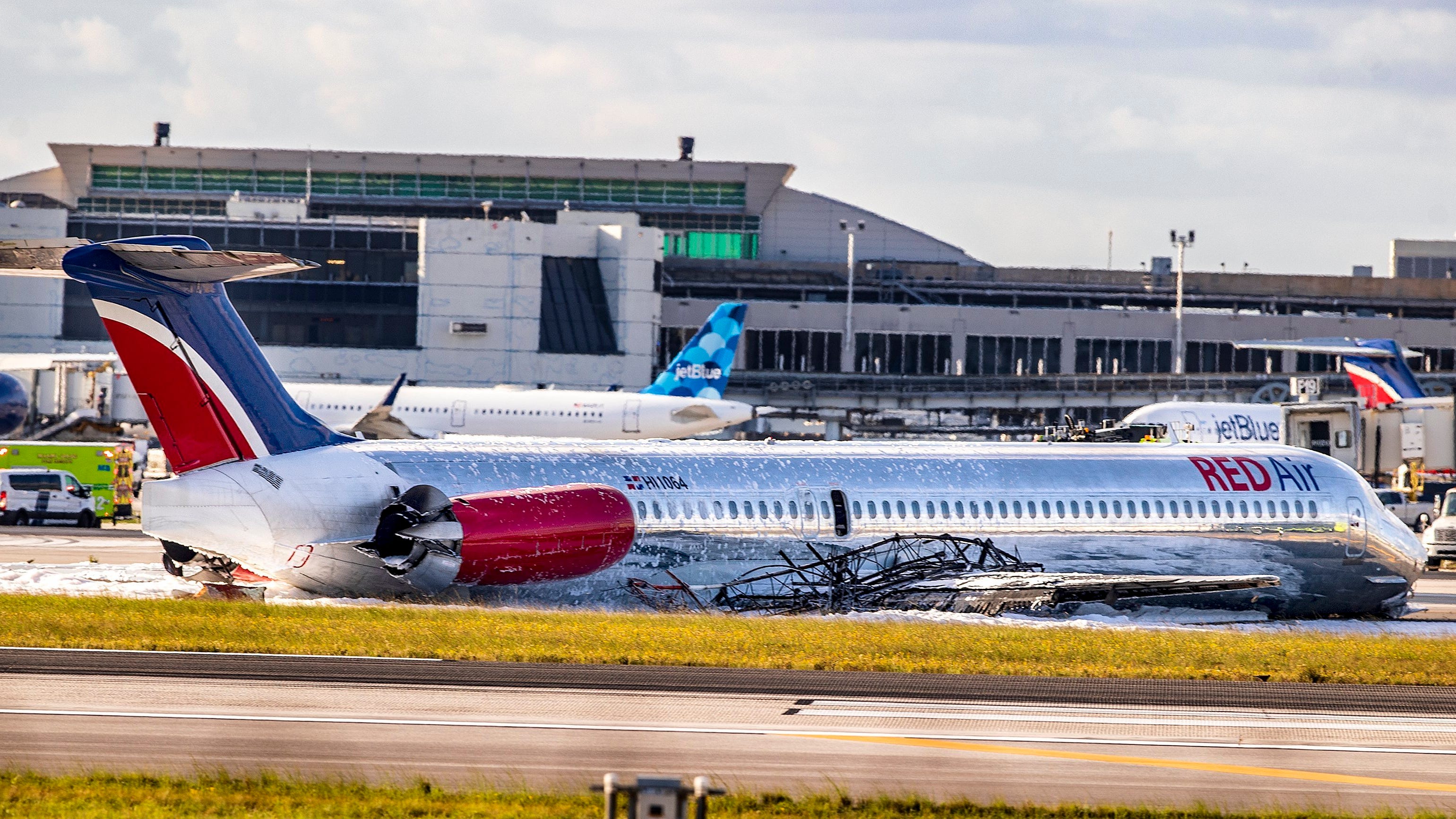 Plane catches fire after landing at Miami airport, 3 injured