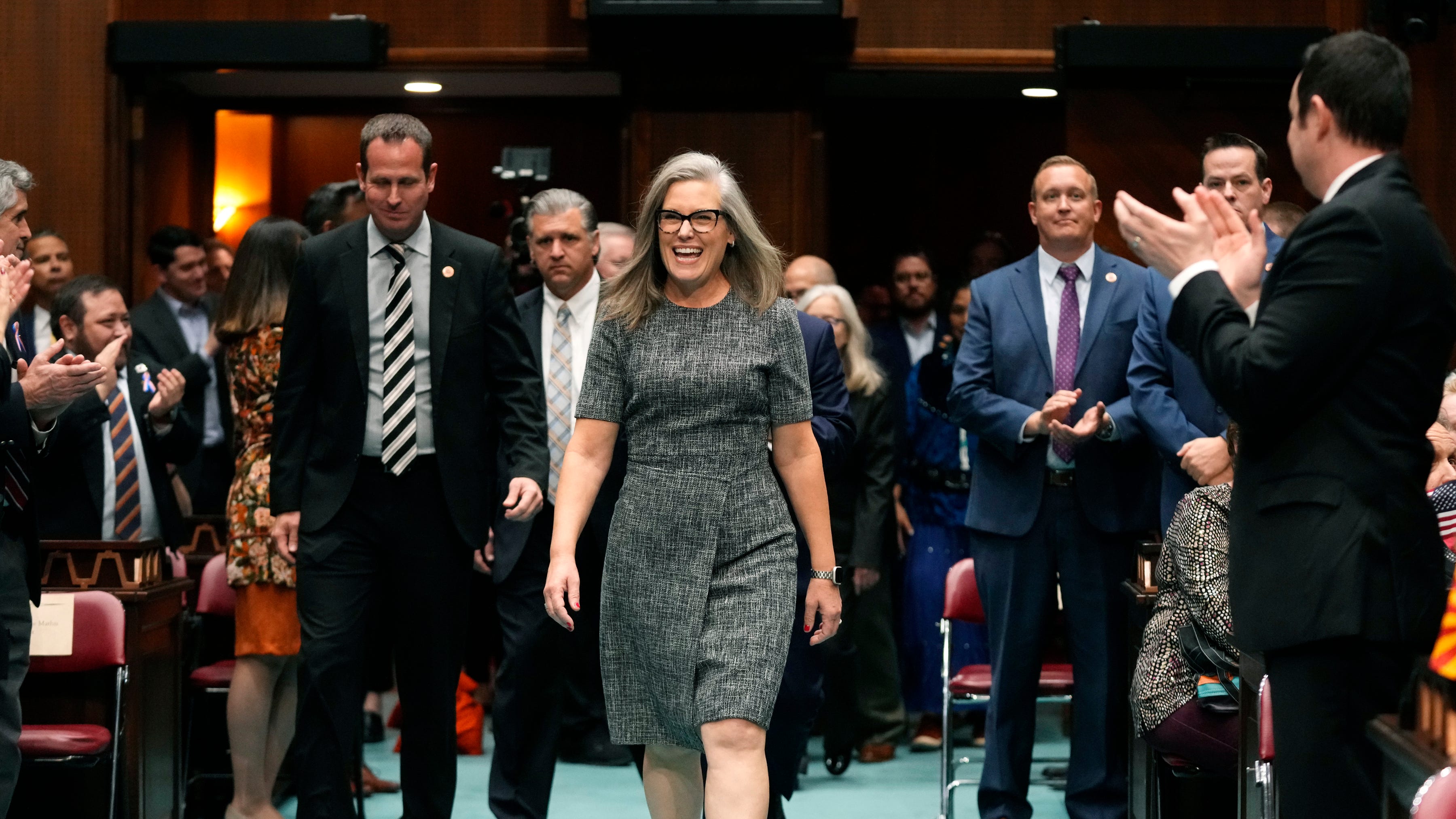 Hobbs focuses on border, schools in 1st speech to lawmakers
