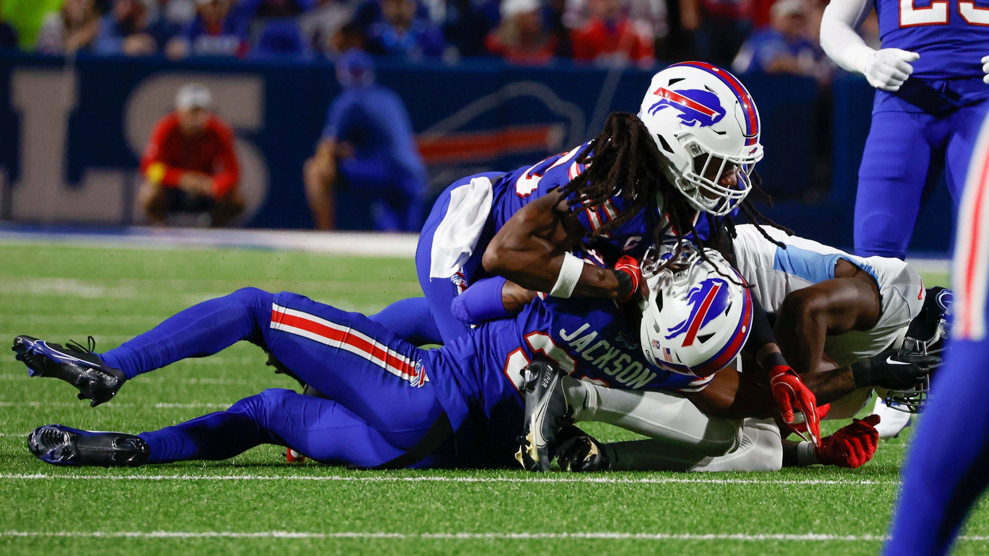 Bills' Dane Jackson taken to hospital with neck injury