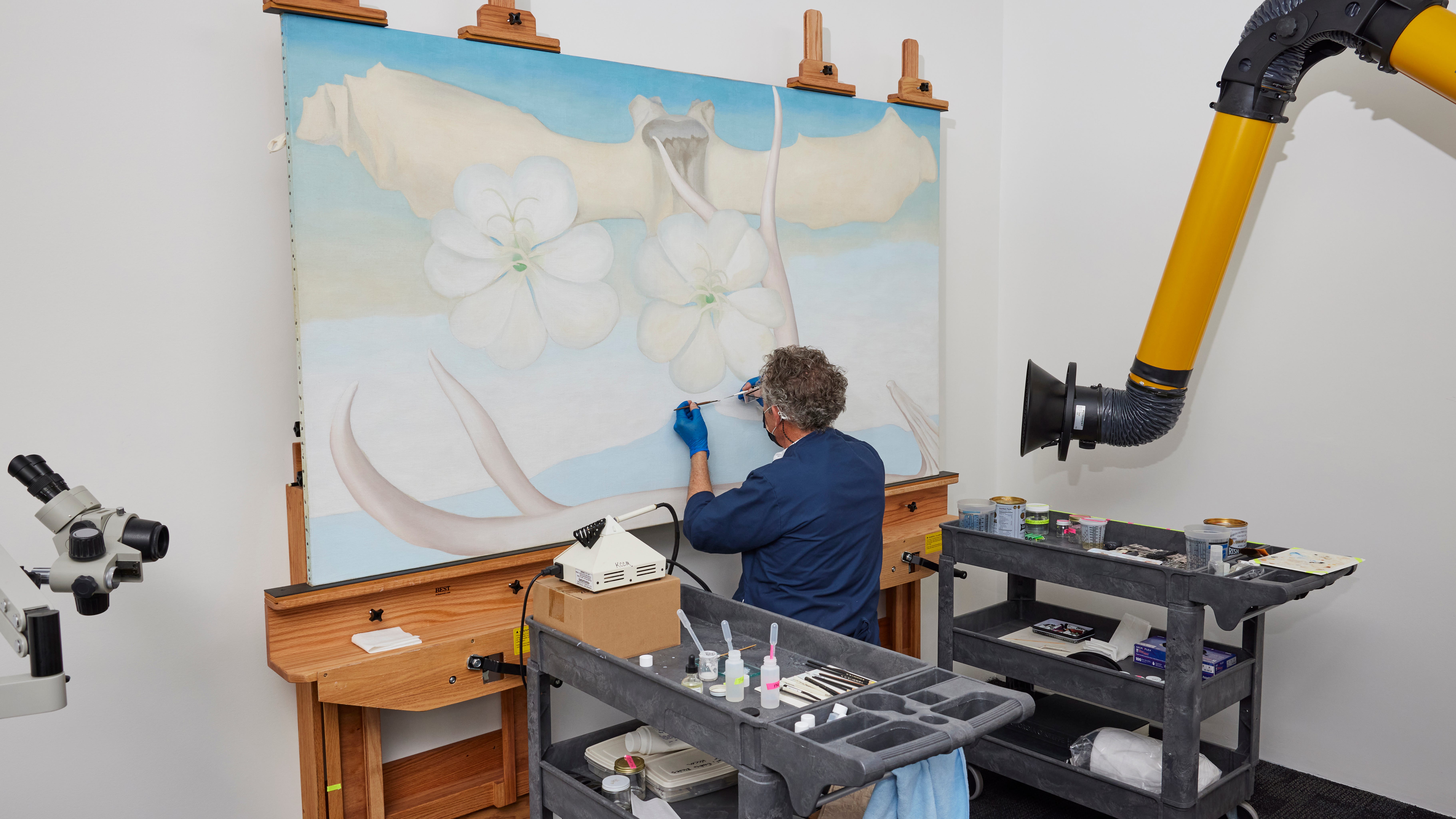Damaged O'Keeffe painting on display again after restoration